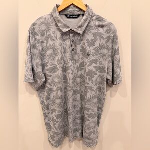 TravisMathew Polo Shirt XL Gray Floral Performance Golf Short Sleeve Peru